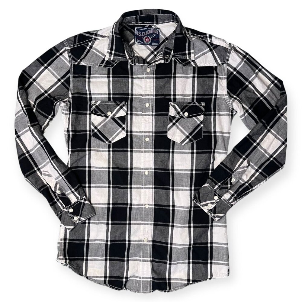 US Expedition Snap Shirt Plaid Long Sleeve Cotton Mens Small